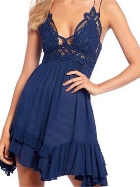 FREE PEOPLE ADELLA NWT navy blue Lace Women's short Strappy Dress Sz S ret:$88